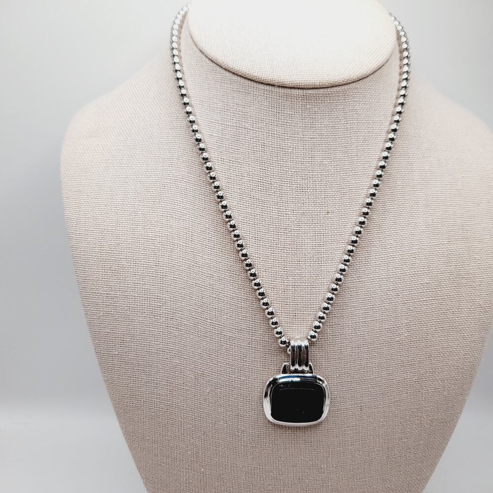 Monet Silver Tone Black Glass Pegasus Pendant Necklace – 16 Inches - Picture 7 of 9
